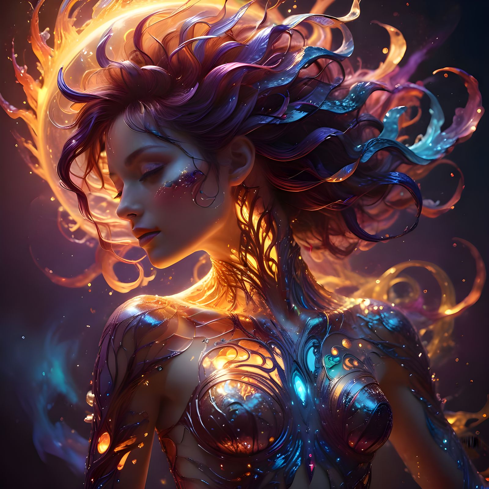 Vibrant, Iridescent Being in Hyper-Realistic Digital Art