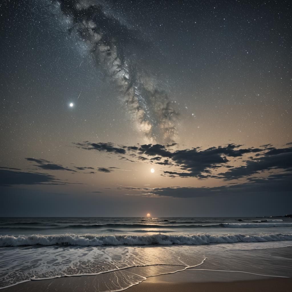 Hyperrealistic Starry Seascape with Gentle Waves