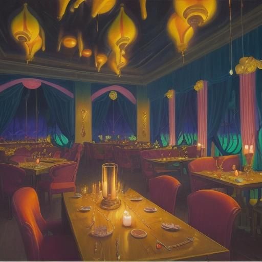 Surreal Candlelight Restaurant Scene in Dali Style
