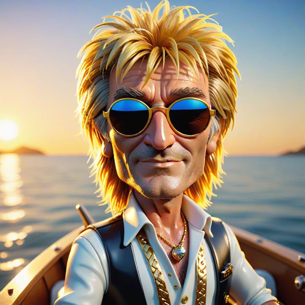 Rod Stewart Bobblehead Sailing in Golden Hour