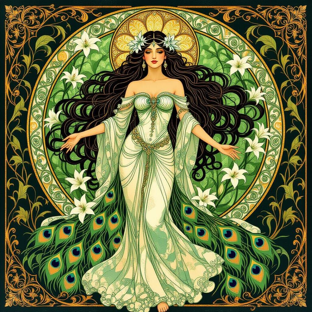 Forest Goddess in Art Nouveau Style