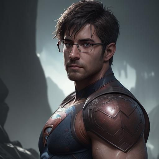 Handsome Sweaty Superhero with Glasses