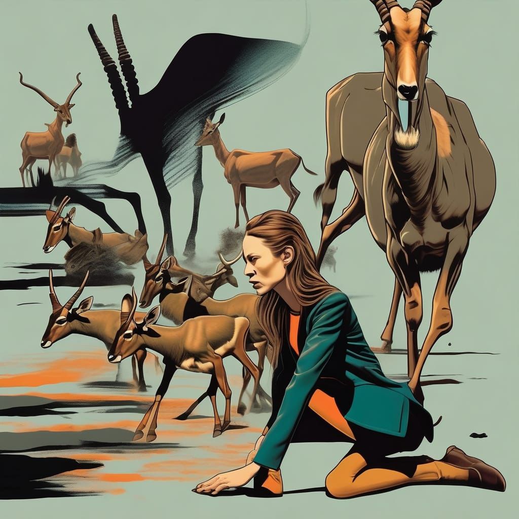 Surreal Antelope Herd Tragedy with Dramatic Lighting