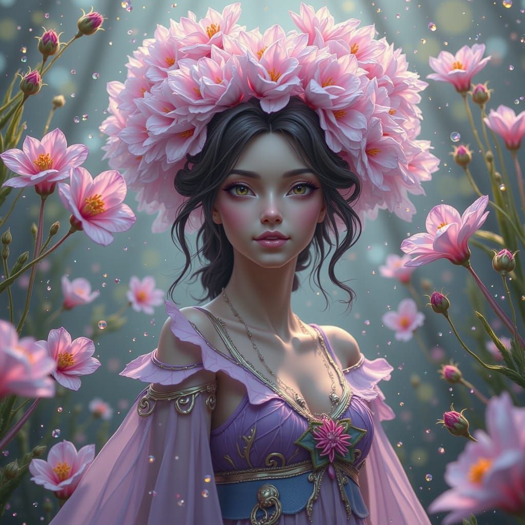 Diascia Flower Fairy in Dreamy Garden, Art Nouveau