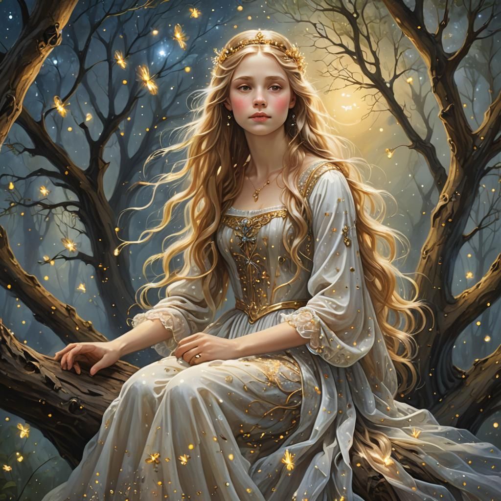 Renaissance Princess in Firefly Forest