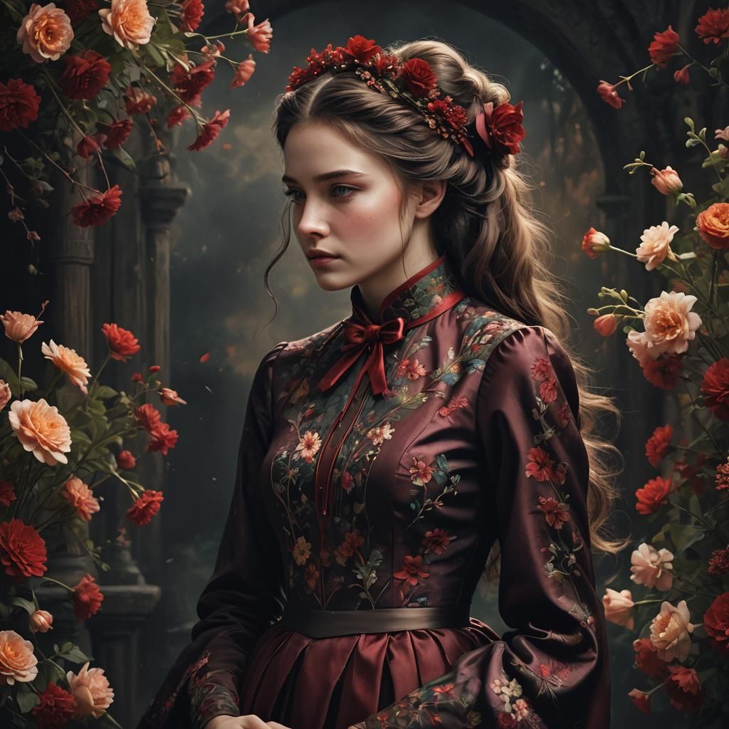 Portrait of Girl in Luxurious Dress, Matte Painting