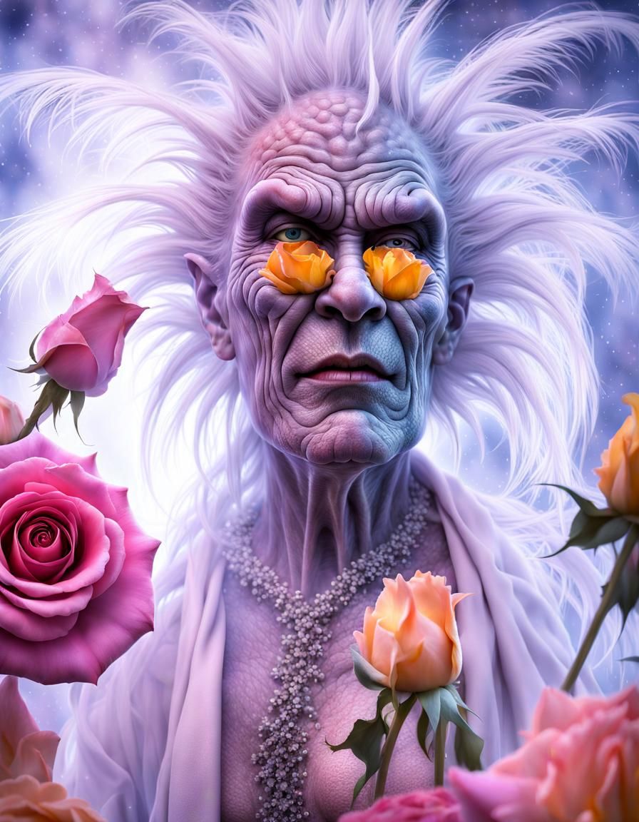 Cosmic Characters with Rose Faces, Photorealistic Art