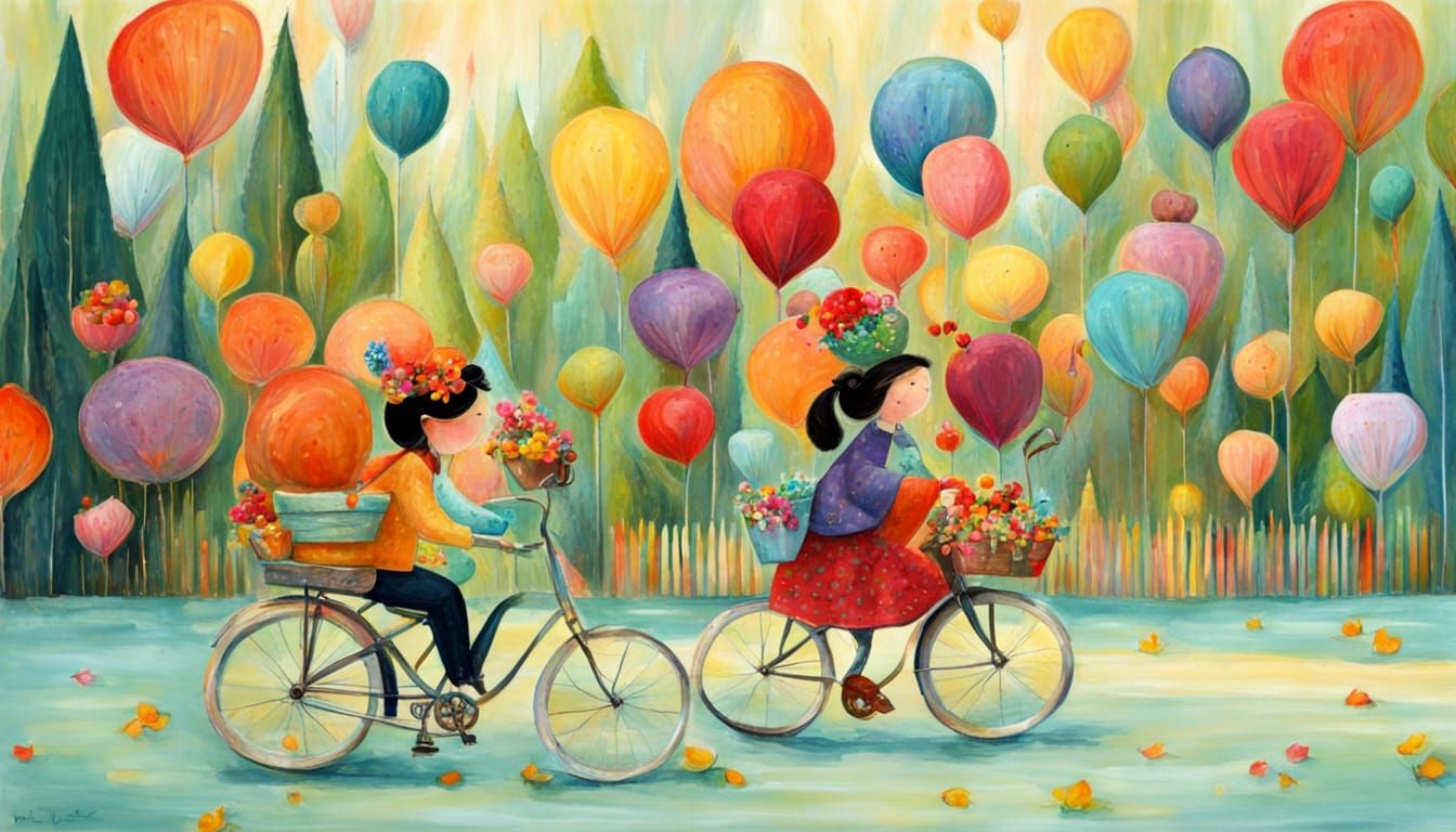 Vibrant Folk Art Illustration in Pastel Impasto Style