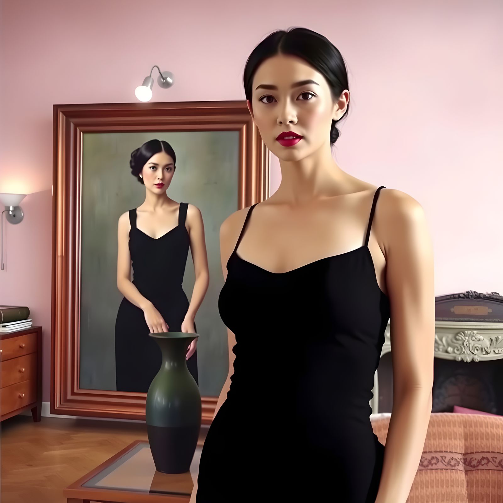 Surreal Woman in Magritte Style with Vase