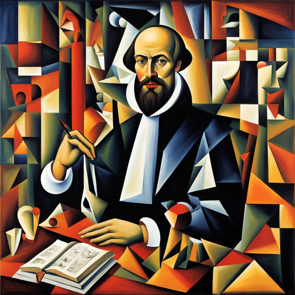 Surreal Ruff Portrait in Abstract Cubism Style