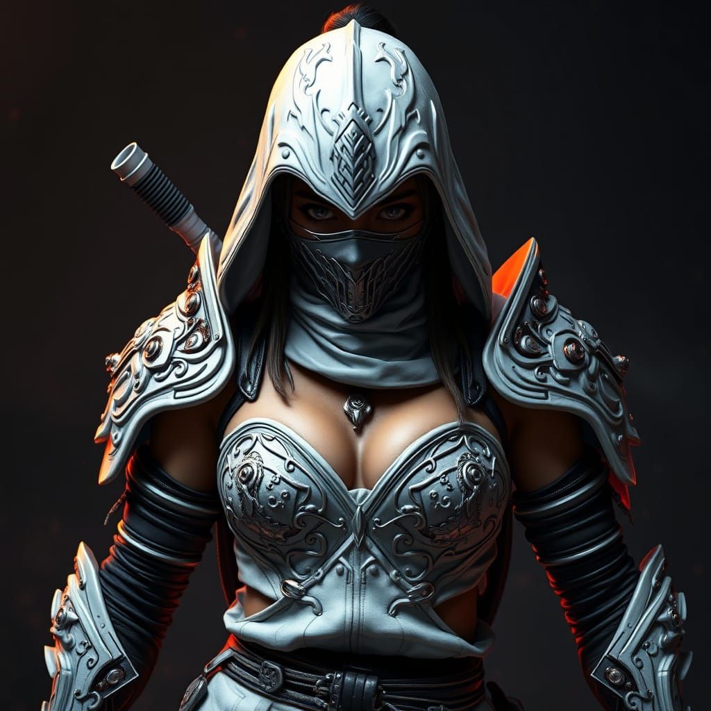 Futuristic Ninja Warrior in Hyperrealistic Film Noir Style