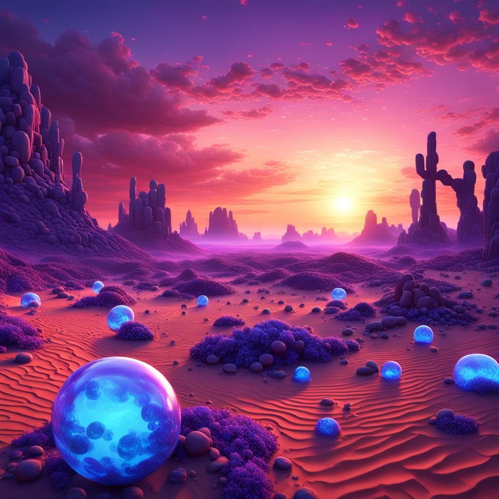 Glowing Neural Network at Purple Desert Sunset