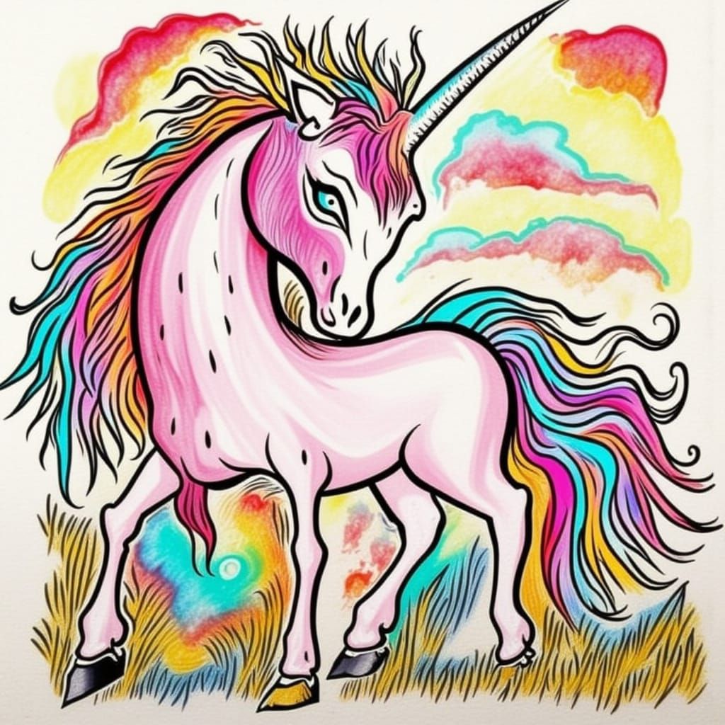 Pastel Unicorn in Dreamy Landscape as Digital Painting