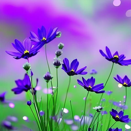 Purple Cosmos Garden in Splash Art Style