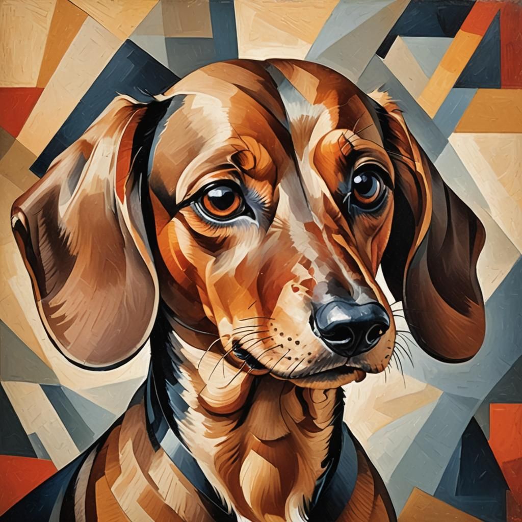 Dachshund Portrait in Abstract Cubism Style