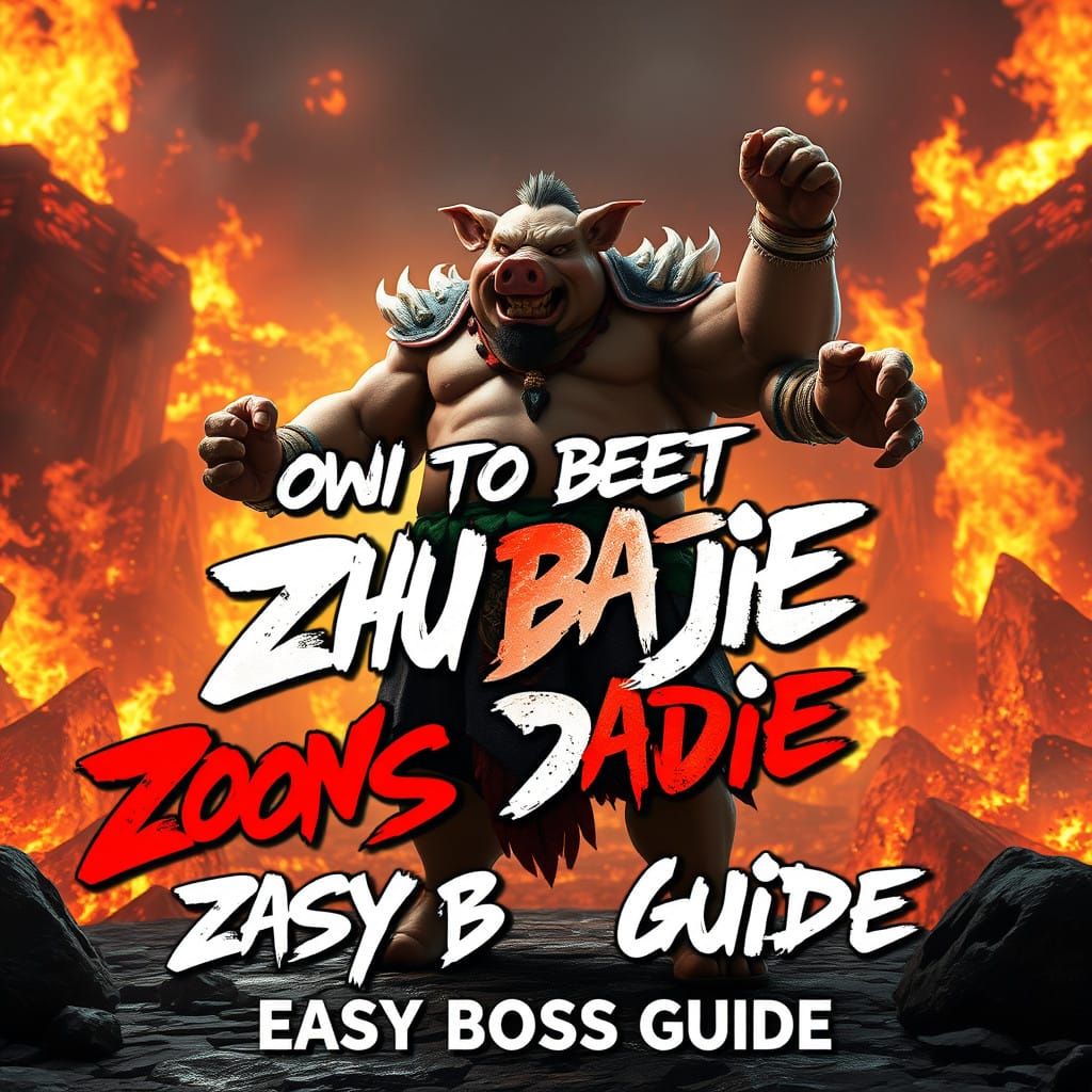 Fantasy Warrior Zhu Bajie in Epic Battle Pose with Fiery Are...