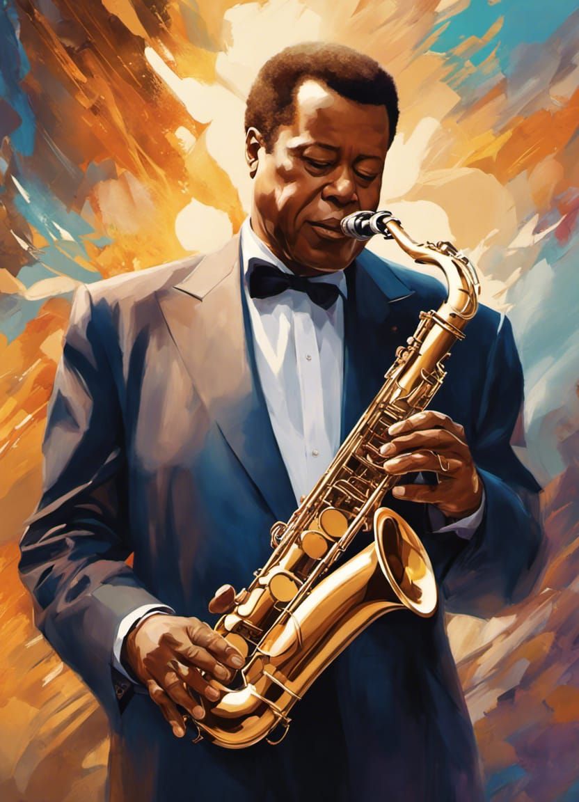 Wayne Shorter Concert Portrait in Detailed Concept Art Style