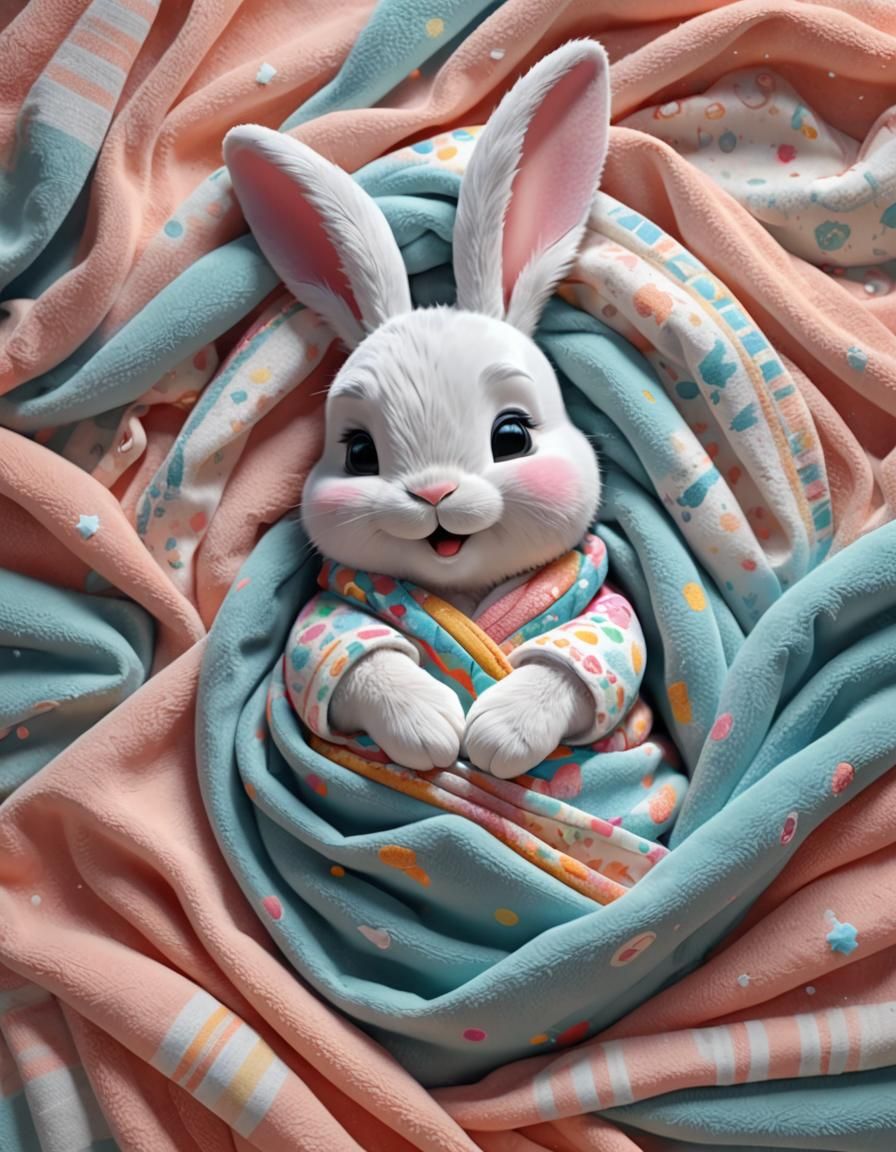 Adorable Cartoon Bunny Sleeping in Cozy Bedroom
