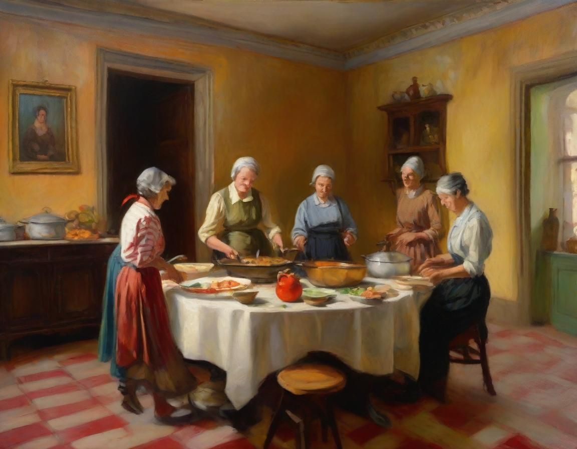 Italian Villa Family Scene as Impasto Oil Painting