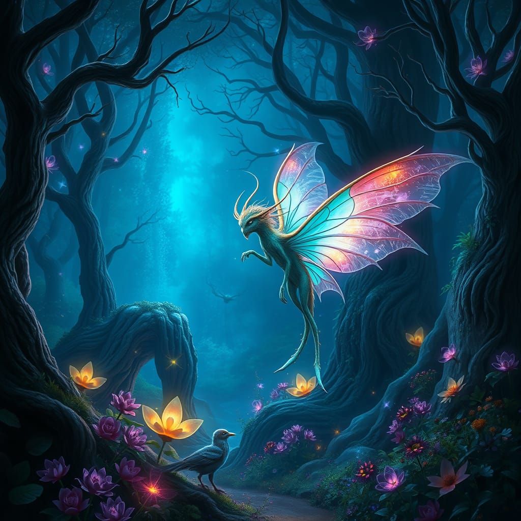 Luminous Fey Queen Amidst Mystic Forest