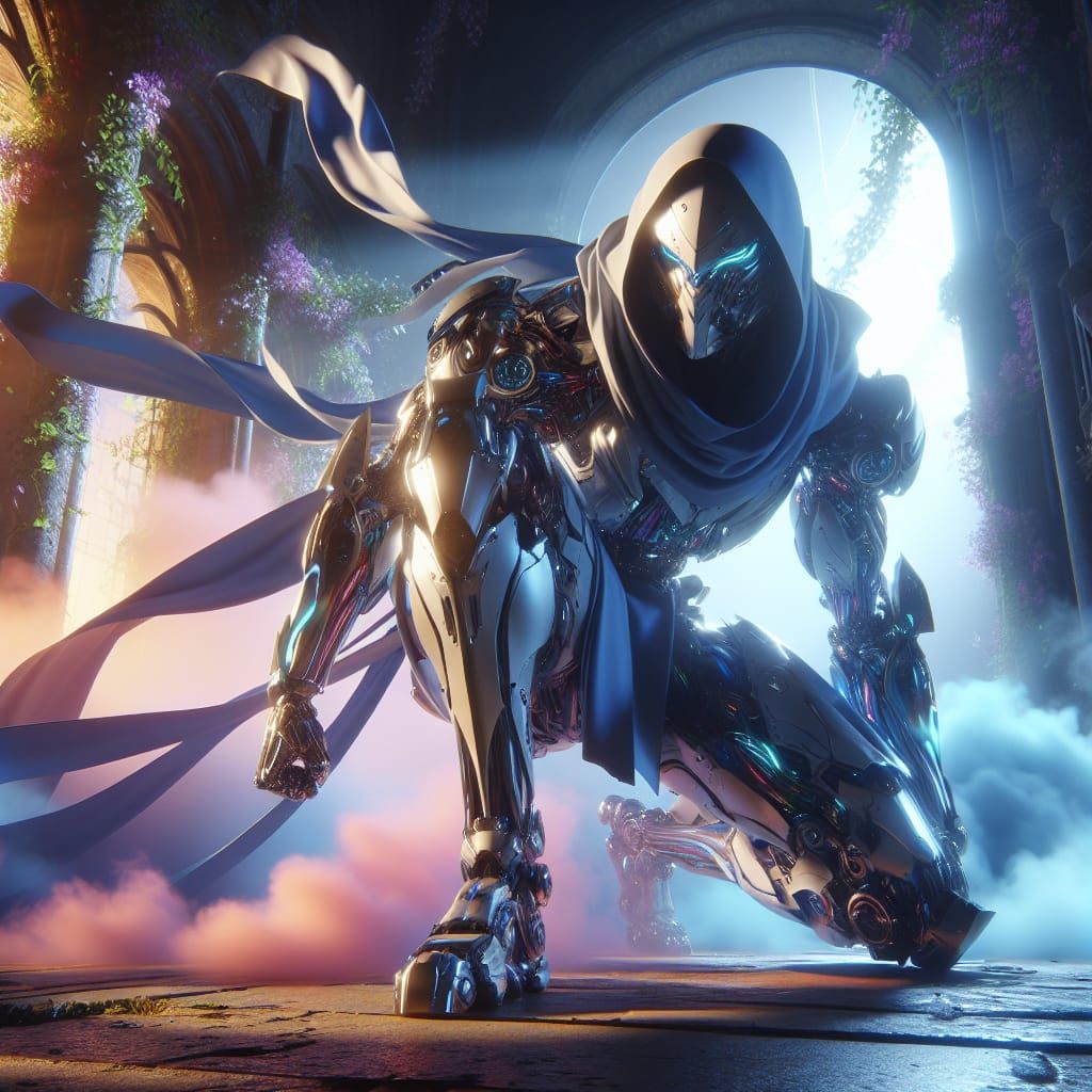 Menacing Mecha-Ninja in Sci-Fi Cybernetics