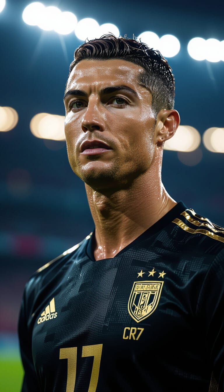Cristiano Ronaldo in Futuristic Stadium, Hyperrealistic Digi...