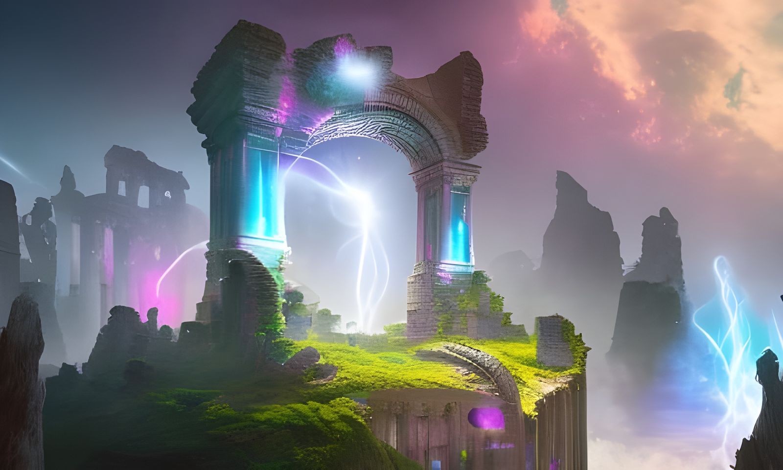 Ethereal Floating Islands with Galaxy Portals