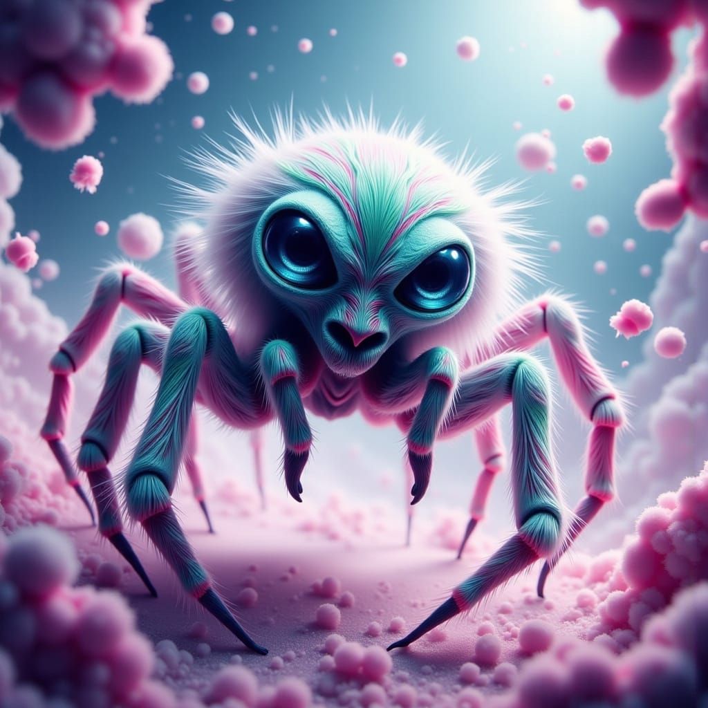 Whimsical Spider Skates Across a Dreamlike Realm