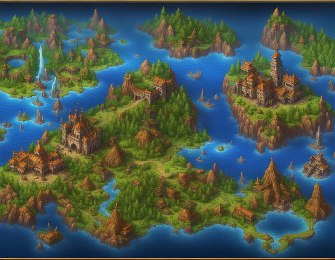 16k resolution, Final Fantasy game inspired, detailed fantasy video game map, vibrant landscapes, intricate city layouts...