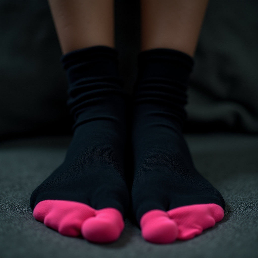 Sleek Black Socks with Subtle Pink Accents: A Photo Study