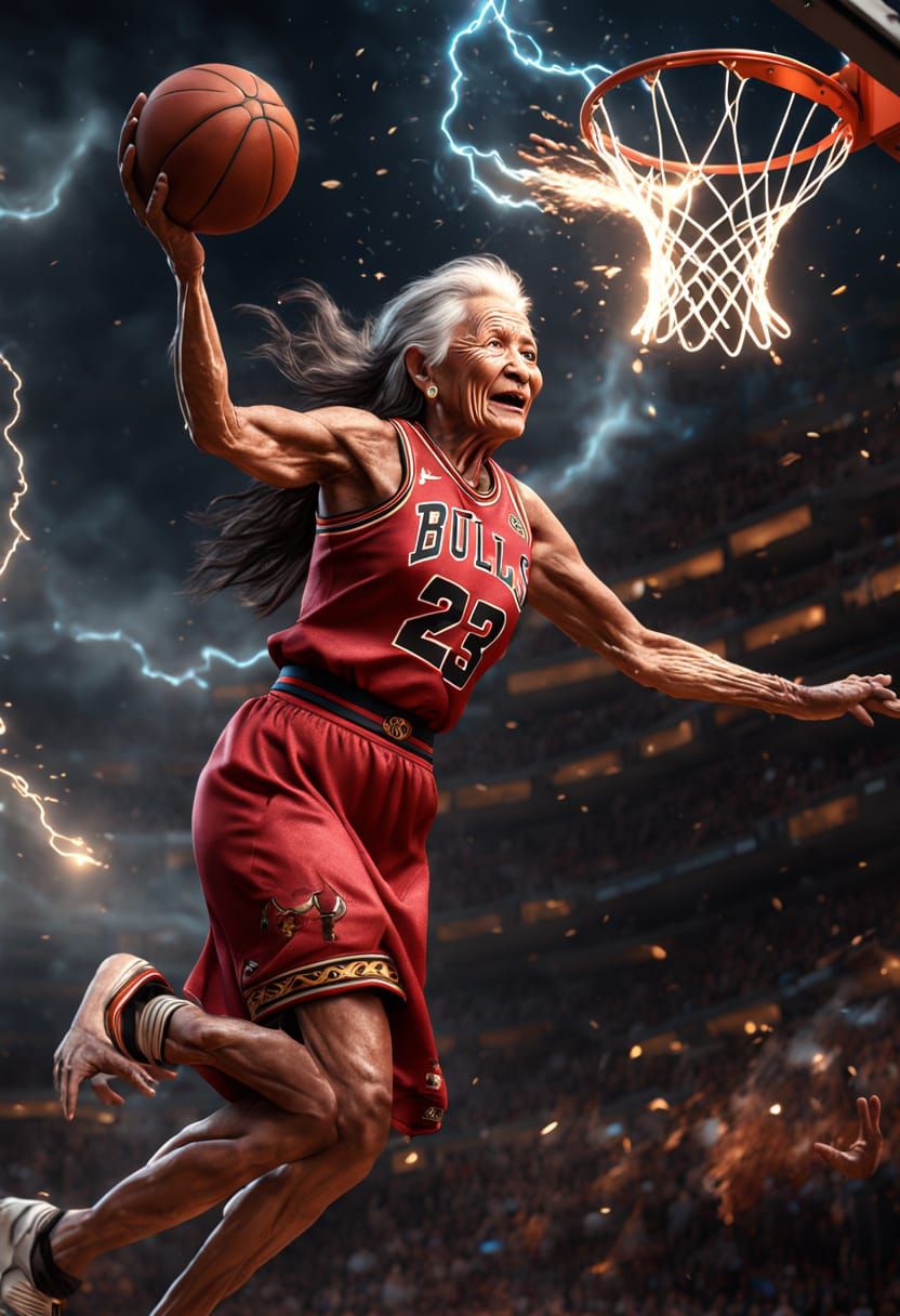Native American Woman Slam Dunk in Greg Rutkowski Style