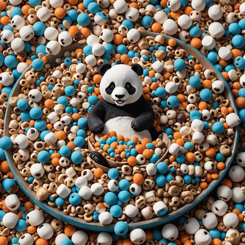 Marshmallow Panda in Cereal Bowl: Fantasy Art