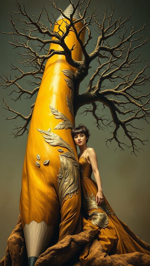 Surreal Tree Dress: Fantasy Art Inspired by Pencil Metamorph...