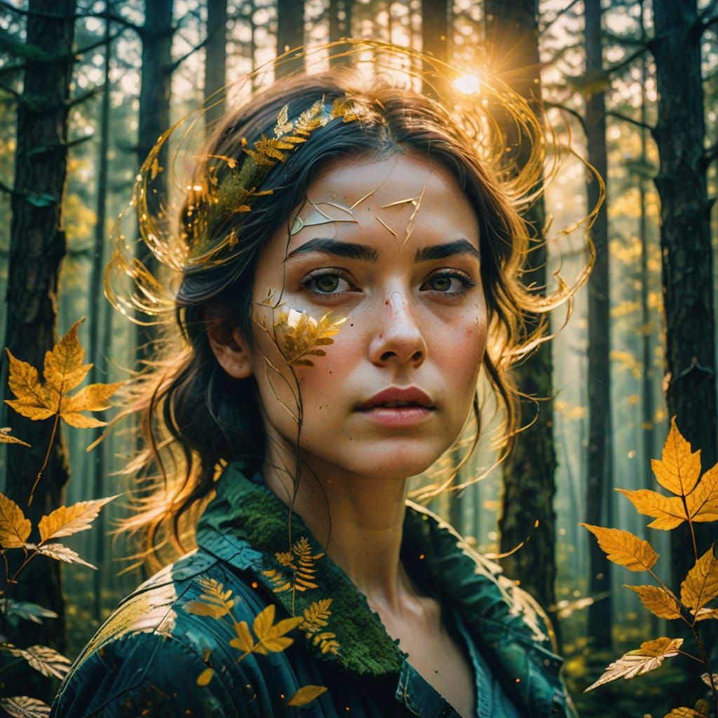 Ethereal Forest Goddess in Dreamy Collage Style