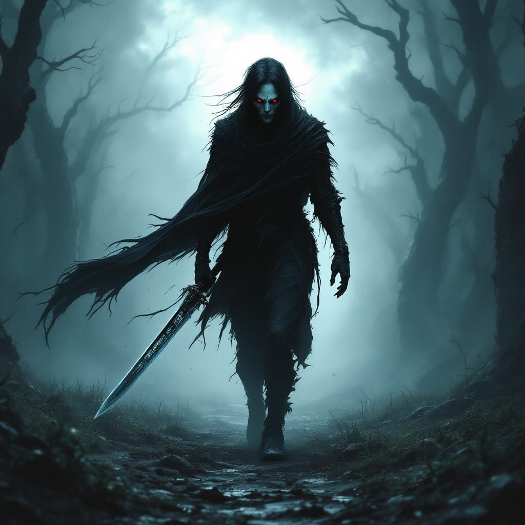 Gaunt Assassin in Foreboding Forest: Gothic Horror
