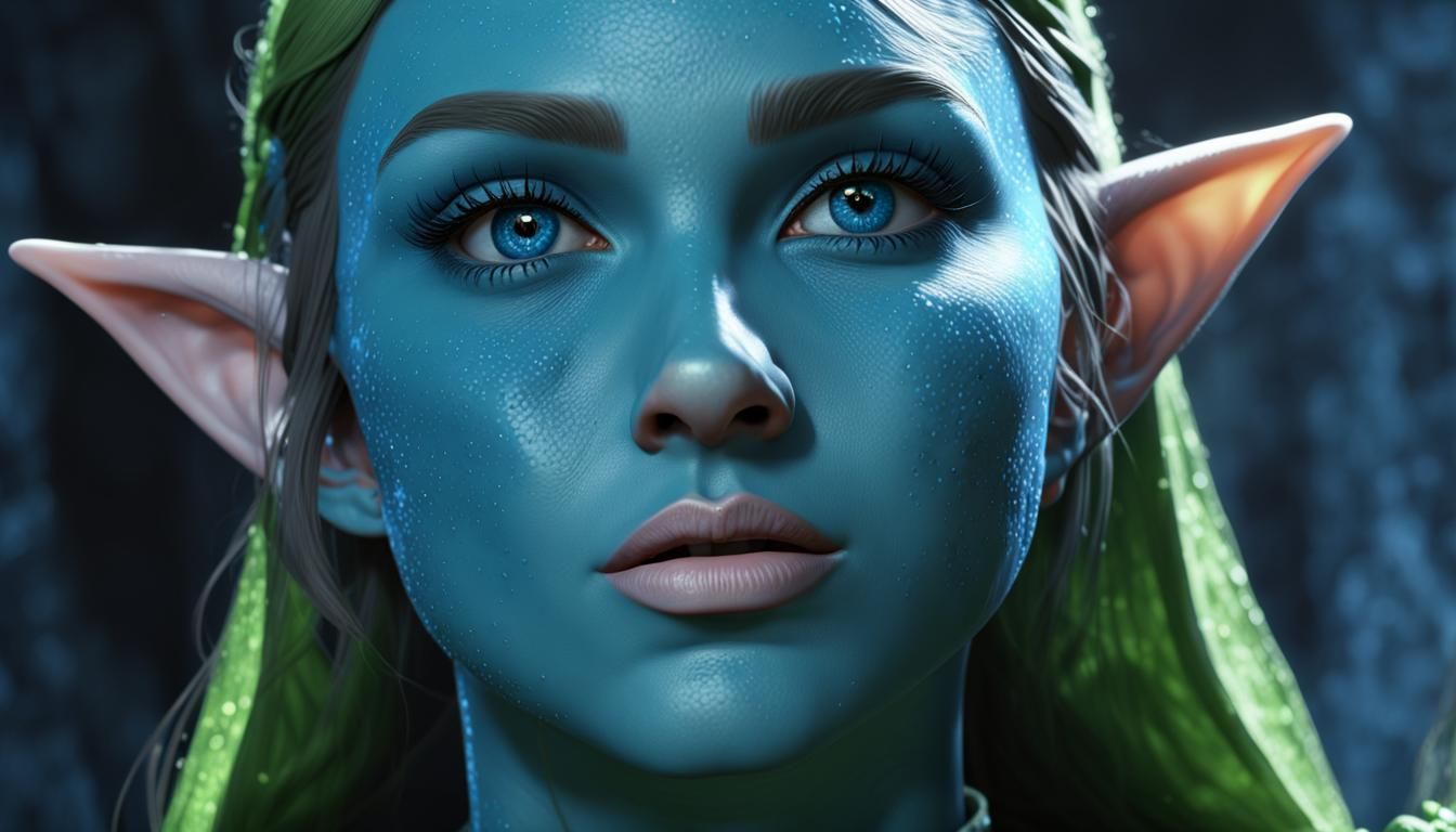 Hyperrealistic Elf Princess with Green and Blue Slime
