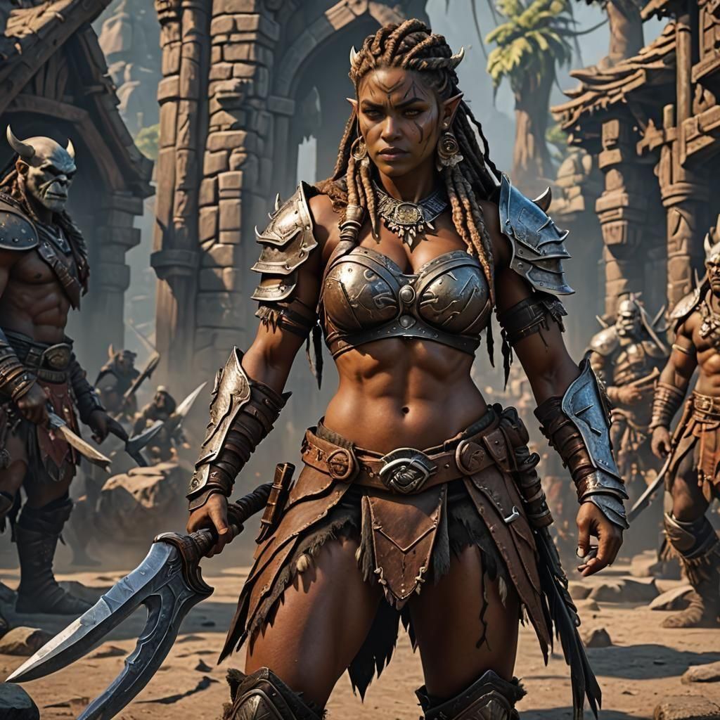 Female Orc Barbarian in Detailed Fantasy Art