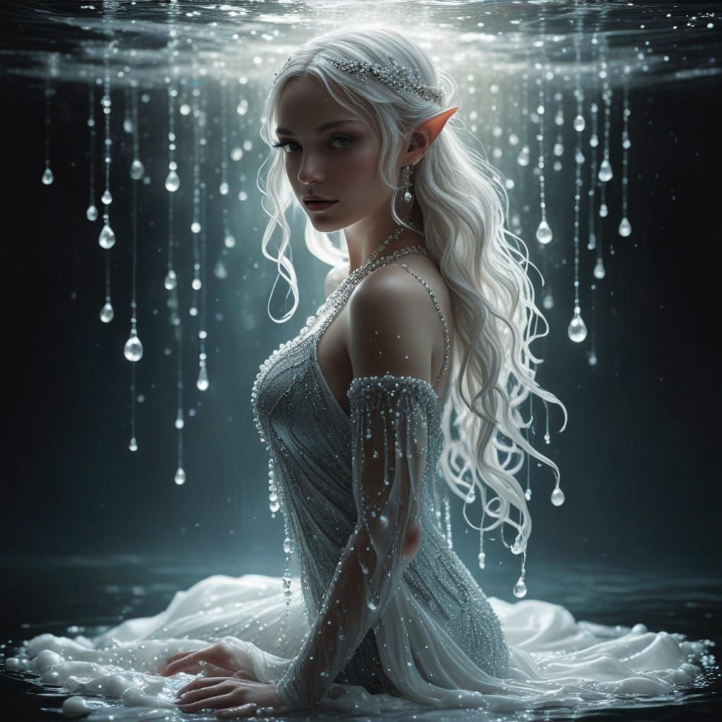 Ethereal Water Fairy Emerges from Shimmering Cascade