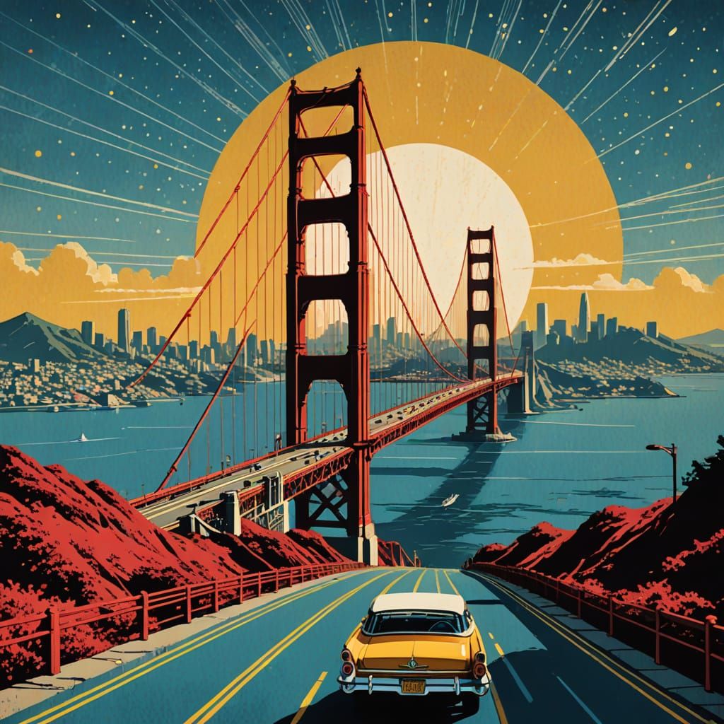 Golden Gate Bridge in Vintage Comic Book Style
