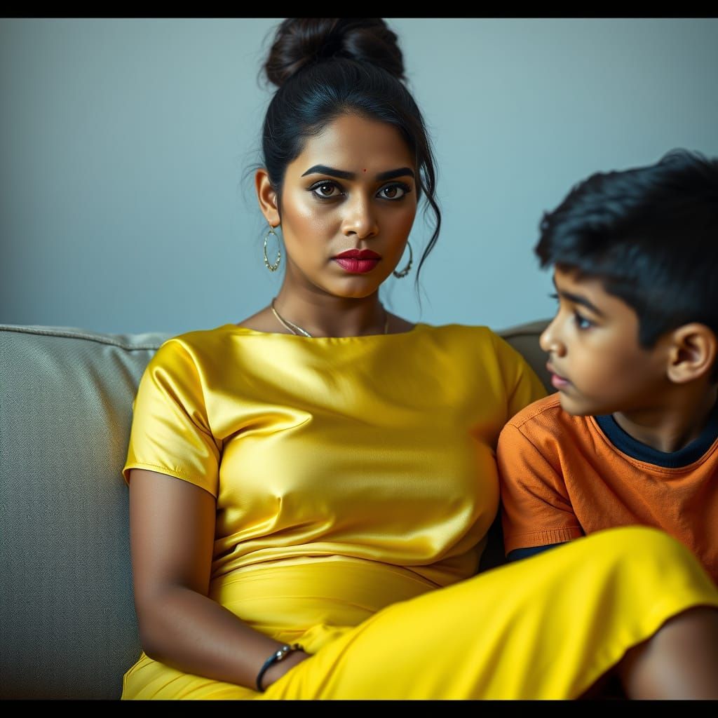 Elegant Indian Woman in Yellow Pencil Skirt