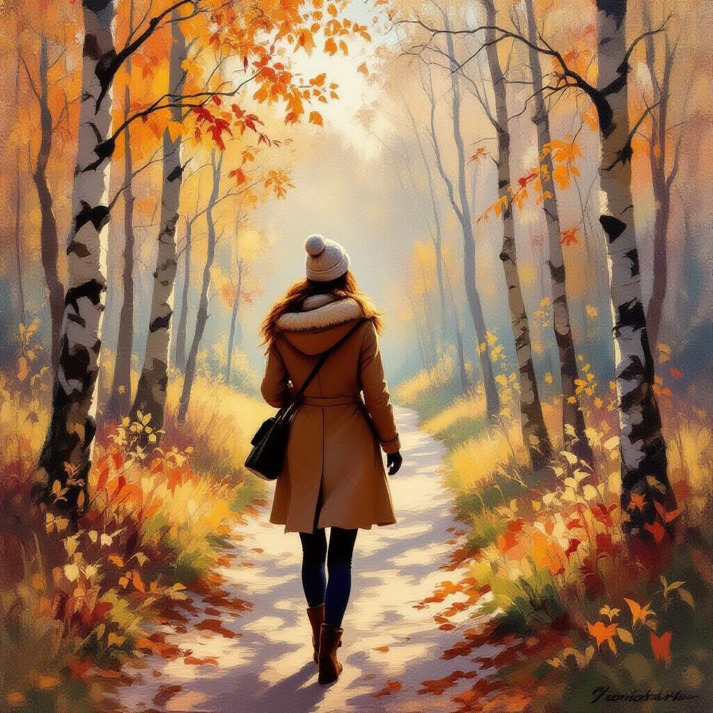 Autumn Forest Walk in Impressionist Style