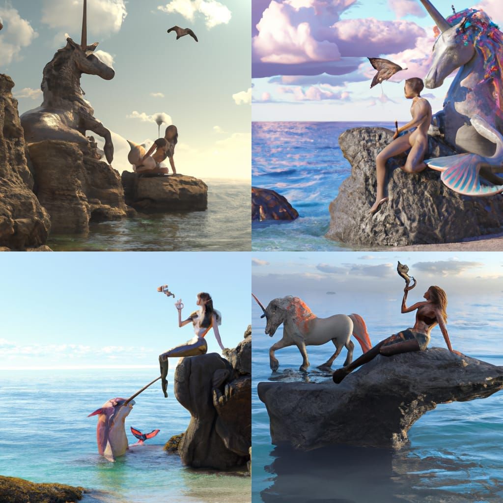 Mermaid and Unicorn Seascape in Hyperrealism