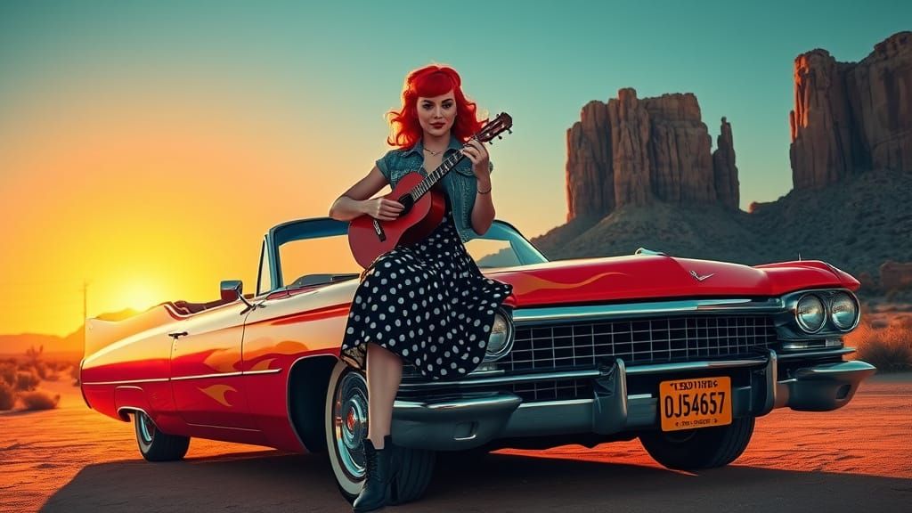 Rockabilly Pin-Up Girl on Vintage Cadillac