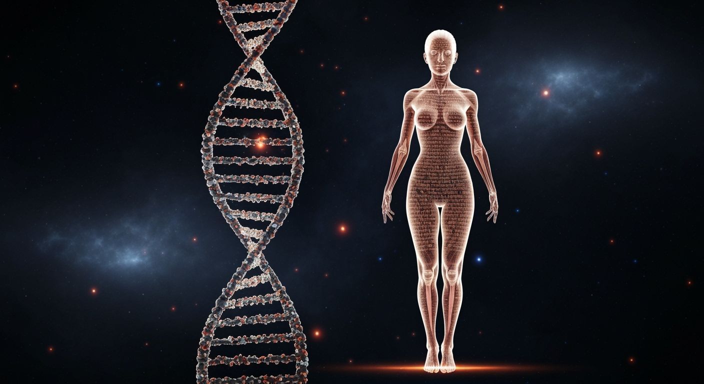 DNA to Woman Transformation in Cosmic Digital Art