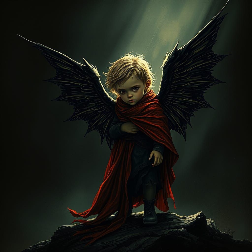 Child of Darkness with Golden Shell and Black Wings