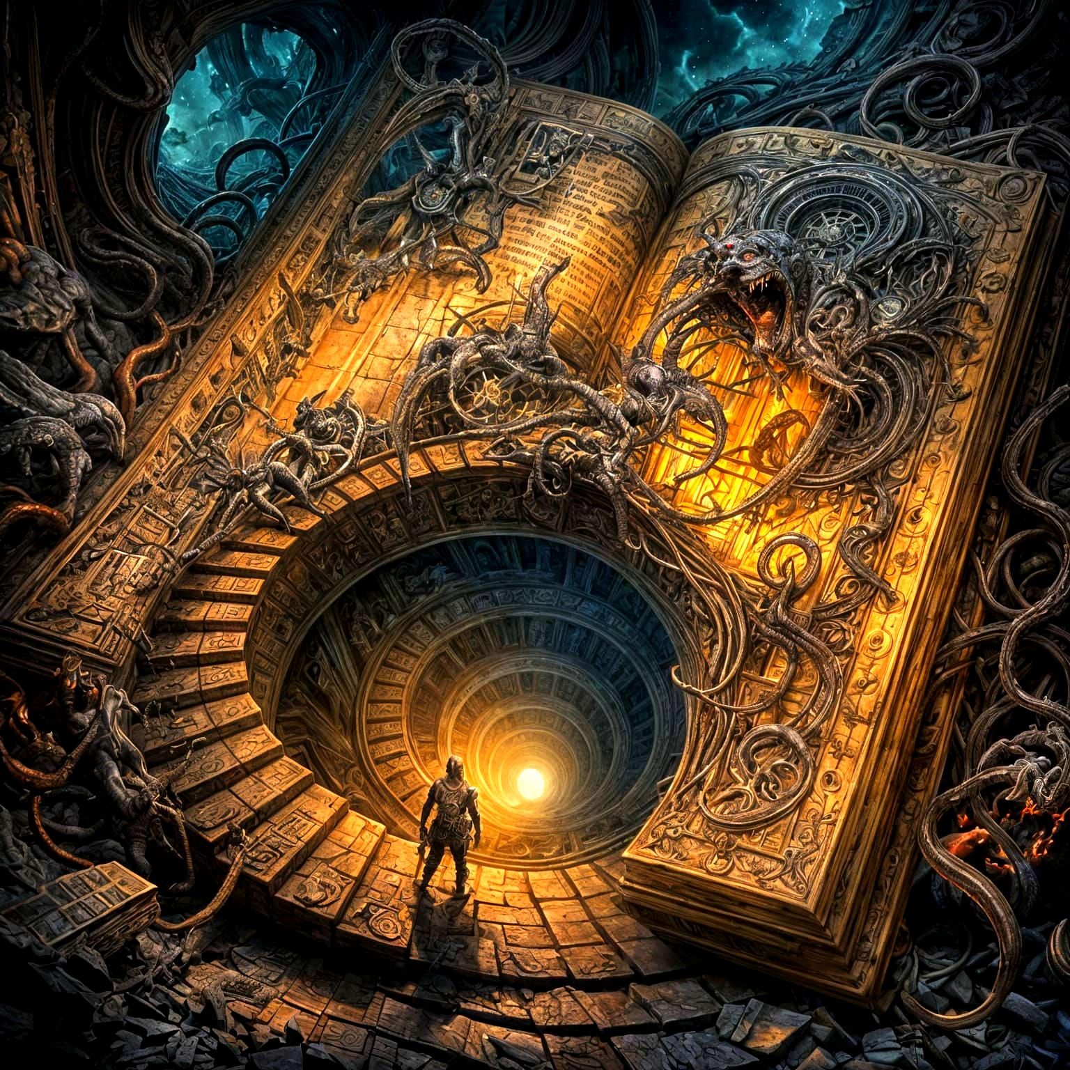 Ancient Book Portal in Dark Fantasy Ruins
