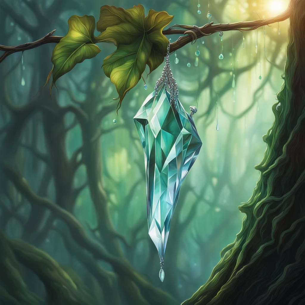 Glowing Crystal in Jungle, Hyperrealistic Concept Art