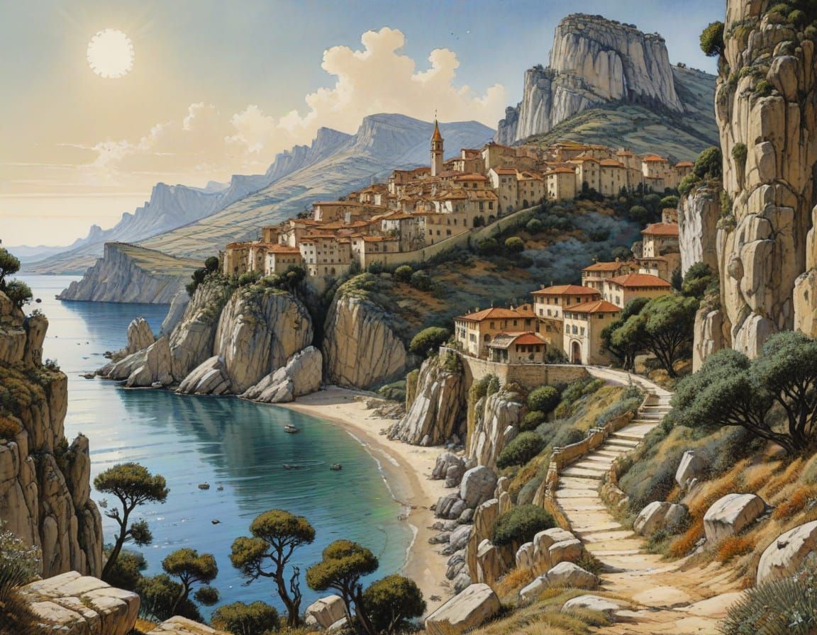 Grotesque Landscape in the Style of Milo Manara