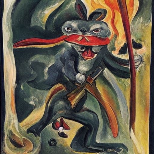 Enraged Rabbit Wields Fiery Elemental Swords in a Daring Cyb...