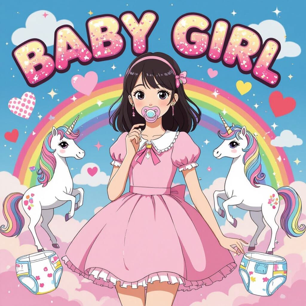 Anime Girl with Pacifier in Kawaii Style